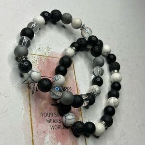 Black Lava Rock & Howlite Gemstone Bracelets